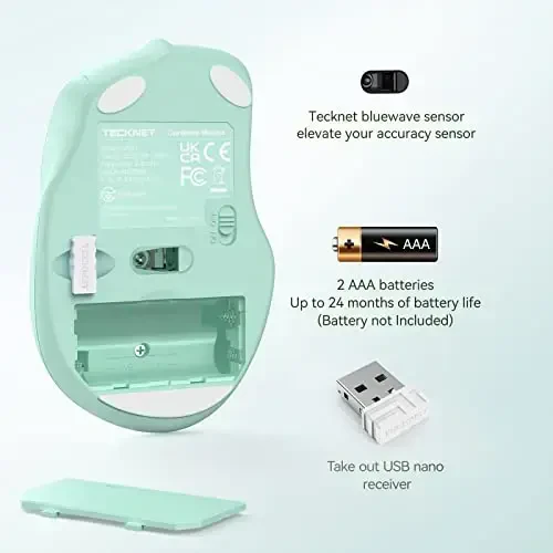 TECKNET Wireless Mouse, 2.4G Ergonomic Optical Mouse, Computer Mouse for Laptop, PC, Computer, Chromebook, Notebook, 6 Buttons, 24 Months Battery Life, 4000 DPI, 6 Adjustment Levels - 3