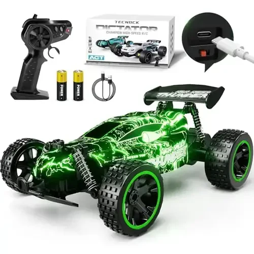 Tecnock RC Cars for Kids, 1: 18 Scale 2WD RC Car with LED Lights, 2.4GHz Remote Control Car with USB-C Easy Charging & 50 Mins Playtime, Toys Gifts for Boys & Girls Ages 8-12 - 1
