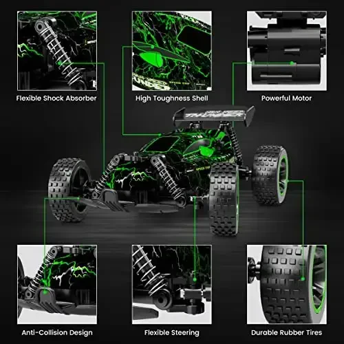 Tecnock RC Cars for Kids, 1: 18 Scale 2WD RC Car with LED Lights, 2.4GHz Remote Control Car with USB-C Easy Charging & 50 Mins Playtime, Toys Gifts for Boys & Girls Ages 8-12 - 6