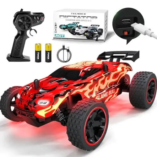 Tecnock RC Cars for Kids, 1: 18 Scale 2WD RC Car with USB-C Easy Charging, 2.4GHz Remote Control Car with LED Lights & 50 Mins Playtime, Toys Gifts for Boys & Girls Ages 8-12 - TECNOCK