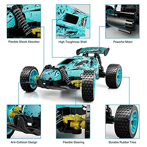 Tecnock RC Cars Remote Control Car for Kids, 1: 18 Scale 20 KM/H 2WD Offroad Buggy, 2.4GHz RC Racing Car with USB-C Easy Charging & 50 Mins Playtime, Toys Gifts for Boys & Girls - 1