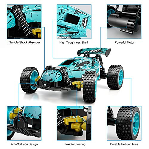 Tecnock RC Car Remote Control Car for Kids, 1: 18 20 KM/H 2WD RC Buggy, 2.4GHz Offroad Racing Car for 40 Mins Play, Gift for Boys and Girls (Blue) - 1