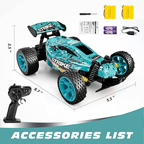 Tecnock RC Car Remote Control Car for Kids, 1: 18 20 KM/H 2WD RC Buggy, 2.4GHz Offroad Racing Car for 40 Mins Play, Gift for Boys and Girls (Blue) - 2