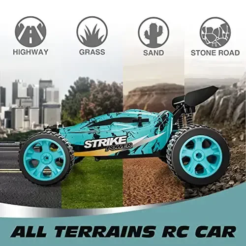 Tecnock RC Car Remote Control Car for Kids, 1: 18 20 KM/H 2WD RC Buggy, 2.4GHz Offroad Racing Car for 40 Mins Play, Gift for Boys and Girls (Blue) - 5