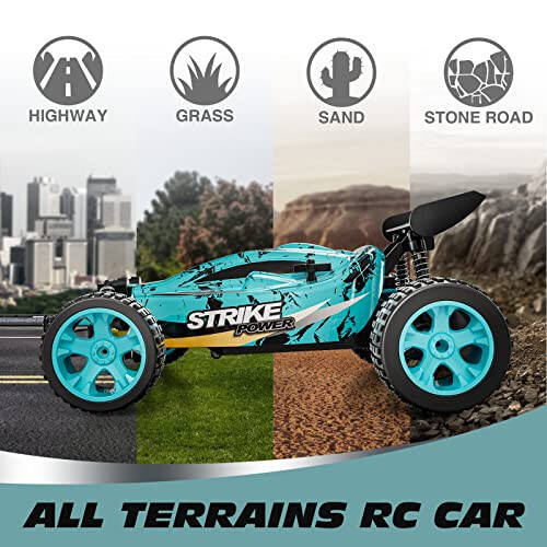 Tecnock RC Car Remote Control Car for Kids, 1: 18 20 KM/H 2WD RC Buggy, 2.4GHz Offroad Racing Car for 40 Mins Play, Gift for Boys and Girls (Blue) - 8