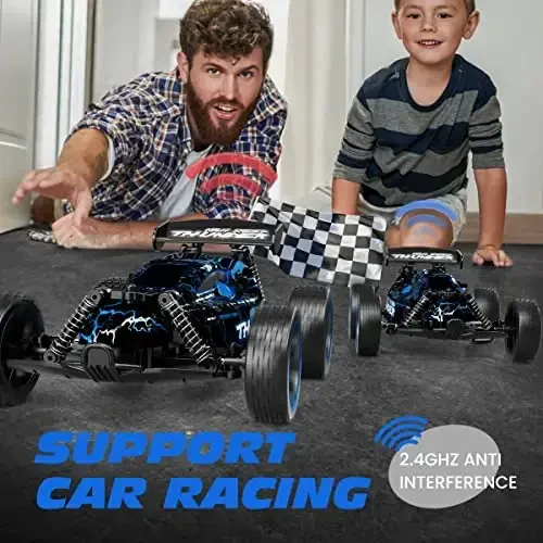 Tecnock RC Cars for Kids, 1: 18 Scale 2WD RC Car with LED Lights, 2.4GHz Remote Control Car with USB-C Easy Charging & 50 Mins Playtime, Toys Gifts for Boys & Girls Ages 8-12 - 5