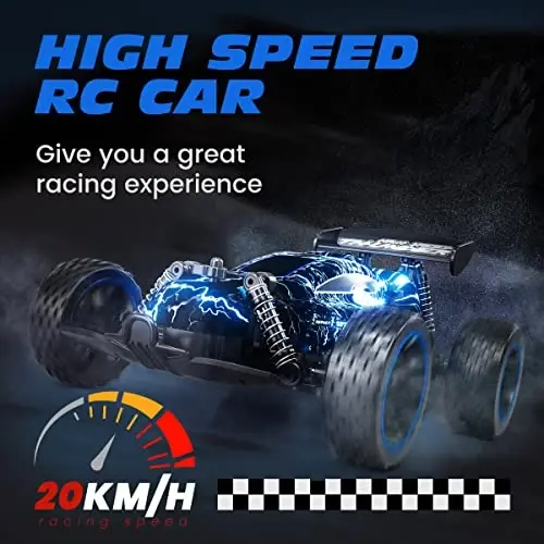 Tecnock RC Cars for Kids, 1: 18 Scale 2WD RC Car with LED Lights, 2.4GHz Remote Control Car with USB-C Easy Charging & 50 Mins Playtime, Toys Gifts for Boys & Girls Ages 8-12 - 4