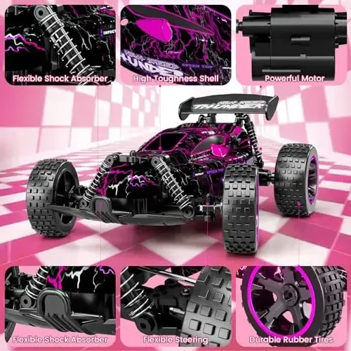 Tecnock RC Cars for Kids, 1: 18 Scale 2WD RC Car with LED Lights, 2.4GHz Remote Control Car with USB-C Easy Charging & 50 Mins Playtime, Toys Gifts for Boys & Girls Ages 8-12 - 5