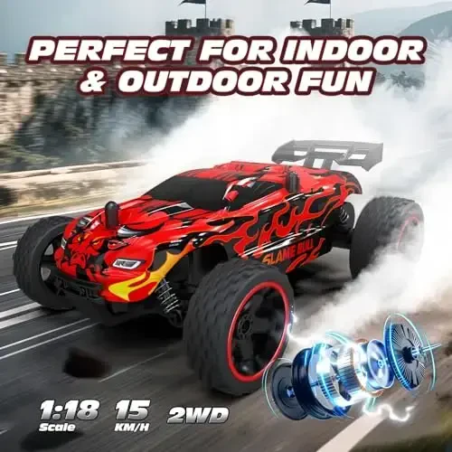 Tecnock RC Cars for Kids, 1: 18 Scale 2WD RC Car with USB-C Easy Charging, 2.4GHz Remote Control Car with LED Lights & 50 Mins Playtime, Toys Gifts for Boys & Girls Ages 8-12 - 3