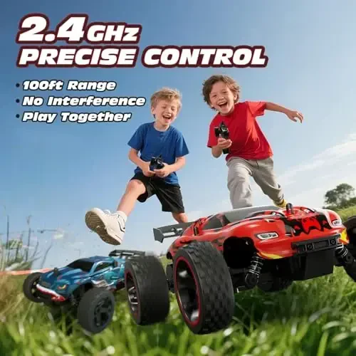 Tecnock RC Cars for Kids, 1: 18 Scale 2WD RC Car with USB-C Easy Charging, 2.4GHz Remote Control Car with LED Lights & 50 Mins Playtime, Toys Gifts for Boys & Girls Ages 8-12 - 5