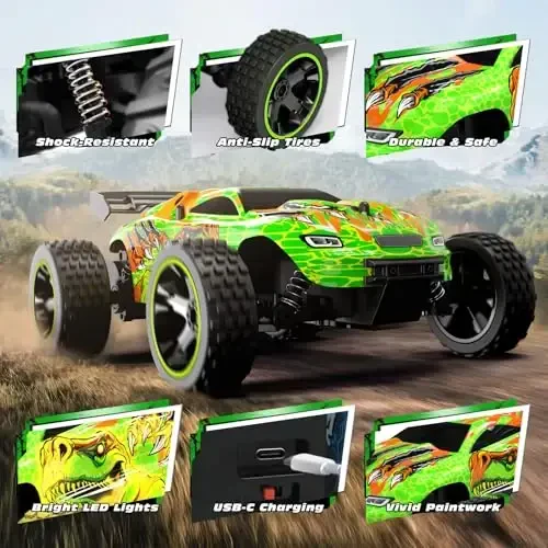 Tecnock RC Cars for Kids, 1: 18 Scale 2WD RC Car with USB-C Easy Charging, 2.4GHz Remote Control Car with LED Lights & 50 Mins Playtime, Toys Gifts for Boys & Girls Ages 8-12 - 4