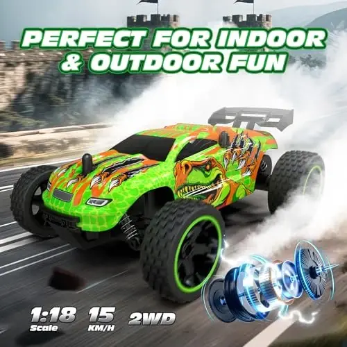 Tecnock RC Cars for Kids, 1: 18 Scale 2WD RC Car with USB-C Easy Charging, 2.4GHz Remote Control Car with LED Lights & 50 Mins Playtime, Toys Gifts for Boys & Girls Ages 8-12 - 5