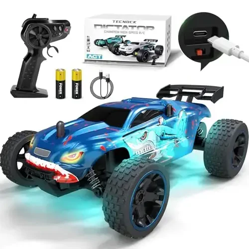 Tecnock RC Cars for Kids, 1: 18 Scale 2WD RC Car with USB-C Easy Charging, 2.4GHz Remote Control Car with LED Lights & 50 Mins Playtime, Toys Gifts for Boys & Girls Ages 8-12 - 1
