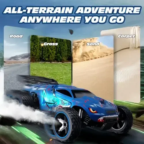 Tecnock RC Cars for Kids, 1: 18 Scale 2WD RC Car with USB-C Easy Charging, 2.4GHz Remote Control Car with LED Lights & 50 Mins Playtime, Toys Gifts for Boys & Girls Ages 8-12 - 6