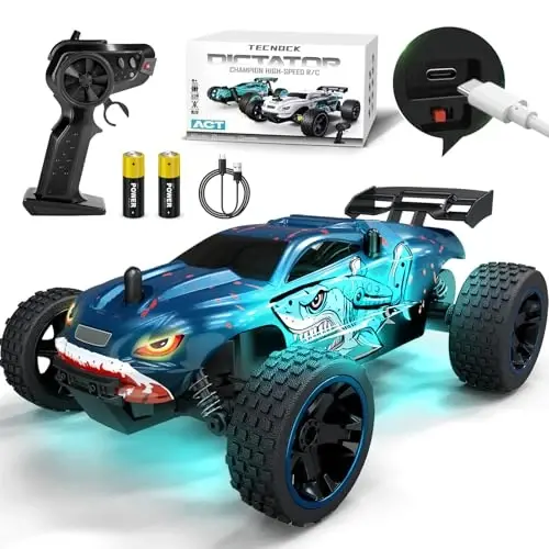 Tecnock RC Cars for Kids, 1: 18 Scale 2WD RC Car with USB-C Easy Charging, 2.4GHz Remote Control Car with LED Lights & 50 Mins Playtime, Toys Gifts for Boys & Girls Ages 8-12 - TECNOCK