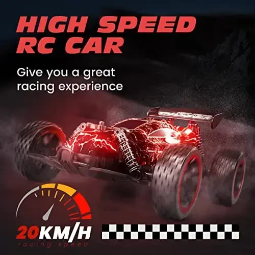 Tecnock RC Cars for Kids, 1:18 Scale 2WD RC Car with LED Lights, 2.4GHz Remote Control Car with USB-C Easy Charging & 50 Mins Playtime, Toys Gifts for Boys & Girls Ages 8-12 - 5