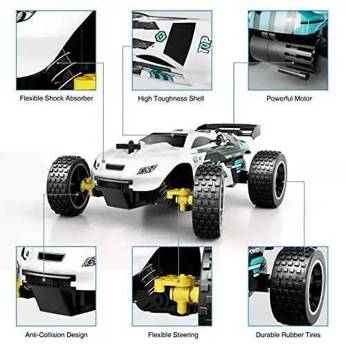 Tecnock RC Cars Remote Control Car for Kids, 1: 18 Scale 20 KM/H 2WD Offroad Buggy, 2.4GHz RC Racing Car with USB-C Easy Charging & 50 Mins Playtime, Toys Gifts for Boys & Girls - 6