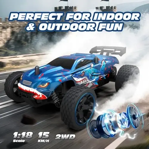 Tecnock RC Cars for Kids, 1: 18 Scale 2WD RC Car with USB-C Easy Charging, 2.4GHz Remote Control Car with LED Lights & 50 Mins Playtime, Toys Gifts for Boys & Girls Ages 8-12 - 3