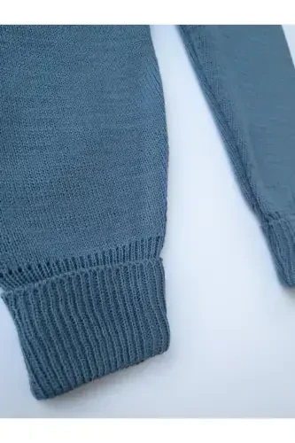 Teddy Bear Buttoned Baby Kids Knitted Dungaree Indigo-Indigo - 7