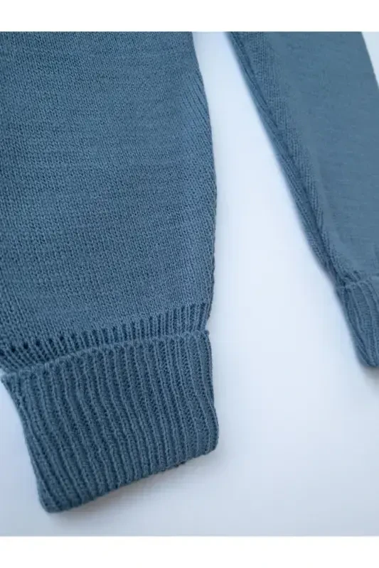 Teddy Bear Buttoned Baby Kids Knitted Dungaree Indigo-Indigo - 7