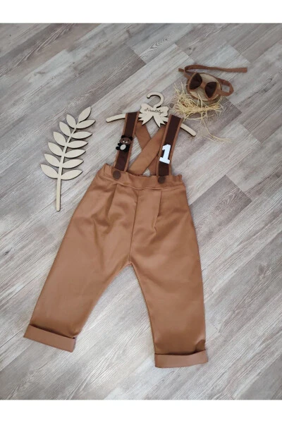 Teddy Bear Concept Baby Boy Dungarees Tan Brown Striped - 1