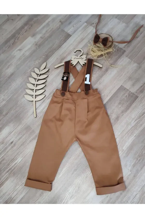 Teddy Bear Concept Baby Boy Dungarees Tan Brown Striped - 2