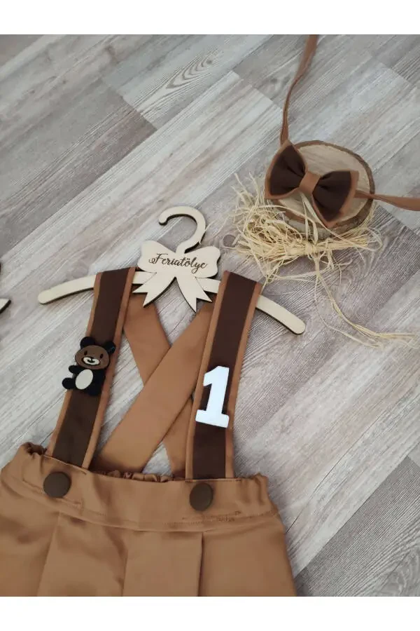 Teddy Bear Concept Baby Boy Dungarees Tan Brown Striped - 3