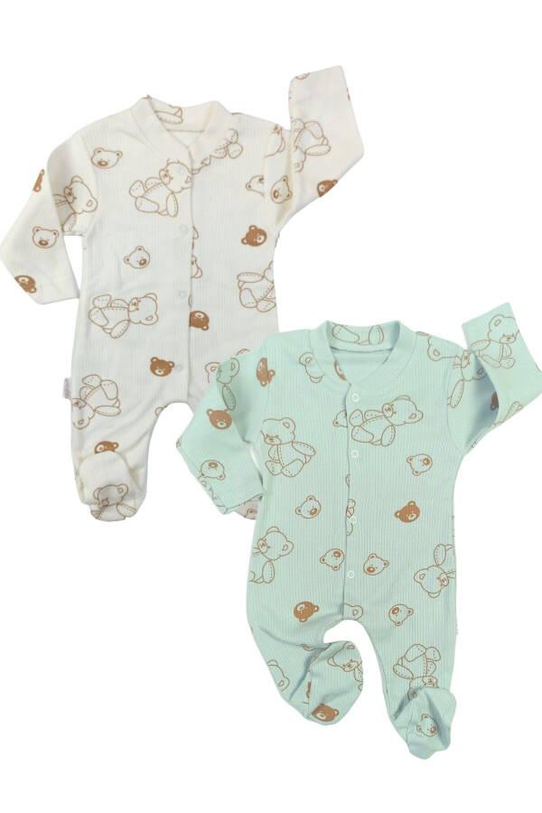 TEDDY BEAR NEWBORN 2-PIECE JUMPSUIT SET-greenwhite - 1