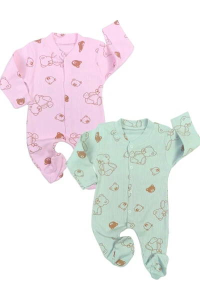 TEDDY BEAR NEWBORN 2-PIECE JUMPSUIT SET-pinkgreen 