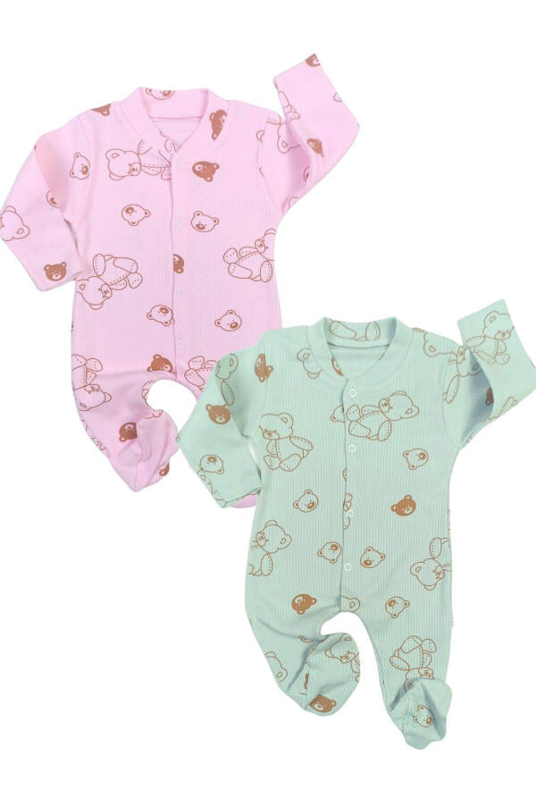 TEDDY BEAR NEWBORN 2-PIECE JUMPSUIT SET-pinkgreen - 1