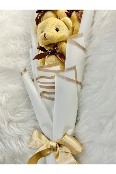 Teddy Bear Oq Mini Shlyapa Ayiqcha Buket Yillik Tug'ilgan Kuni Maxsus Sevgiliga Sovg'a - SALISH (1)