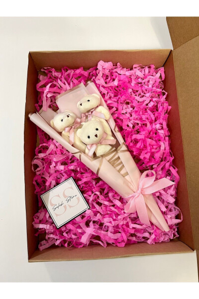 Teddy Bear Pembe Mini Külah Ayıcık Buketi Yıldönümü Doğum Gününe Özel Sevgiliye Hediye - 4