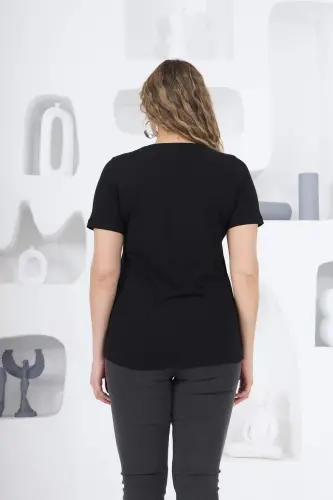 Teddy Bear Print Plus Size Black T-Shirt - 6