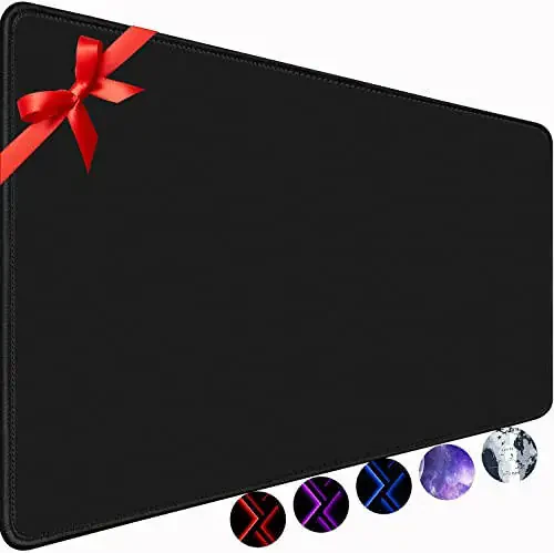 TEDNETGO Large Gaming Mouse Pad, Waterproof Extra Large Big Mouse Pad with Stitched Edge, XXL Non-Slip Black Computer Long Mousepad Desk Mat for Gamer, Office & Home, Black - 1
