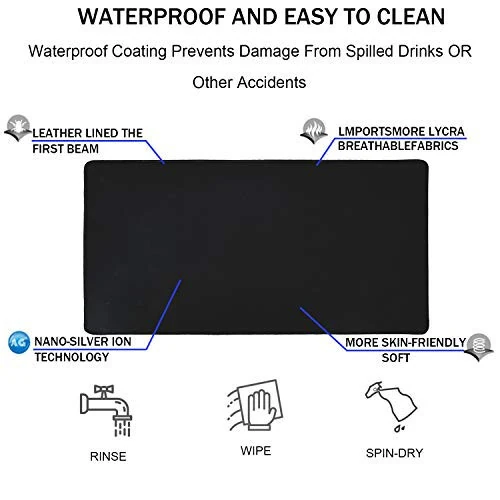 TEDNETGO Large Gaming Mouse Pad, Waterproof Extra Large Big Mouse Pad with Stitched Edge, XXL Non-Slip Black Computer Long Mousepad Desk Mat for Gamer, Office & Home, Black - 4