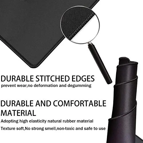 TEDNETGO Large Gaming Mouse Pad, Waterproof Extra Large Big Mouse Pad with Stitched Edge, XXL Non-Slip Black Computer Long Mousepad Desk Mat for Gamer, Office & Home, Black - 1