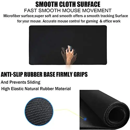 TEDNETGO Large Gaming Mouse Pad, Waterproof Extra Large Big Mouse Pad with Stitched Edge, XXL Non-Slip Black Computer Long Mousepad Desk Mat for Gamer, Office & Home, Black - 2