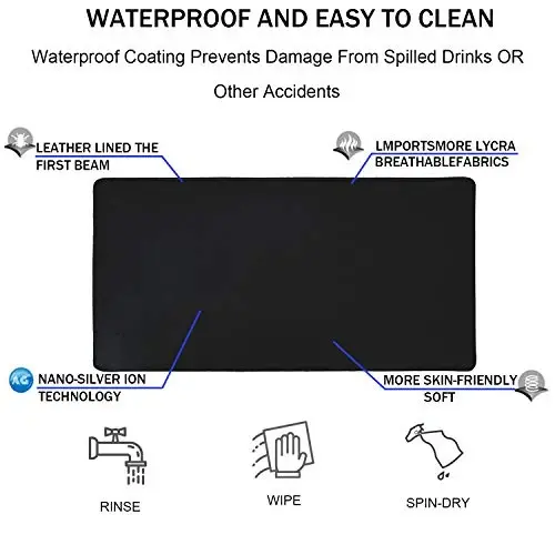TEDNETGO Large Gaming Mouse Pad, Waterproof Extra Large Big Mouse Pad with Stitched Edge, XXL Non-Slip Black Computer Long Mousepad Desk Mat for Gamer, Office & Home, Black - 3