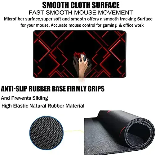 TEDNETGO Large Mouse Pad, Gaming Long Mouse Pad, Waterproof Extra Large Big Mousepad with Stitched Edge, XXL Non-Slip Computer Computer Keyboard Pad Mat for Gamer/Desktop/Office/Home, RED - 3