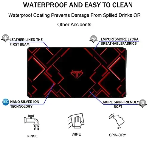 TEDNETGO Large Mouse Pad, Gaming Long Mouse Pad, Waterproof Extra Large Big Mousepad with Stitched Edge, XXL Non-Slip Computer Computer Keyboard Pad Mat for Gamer/Desktop/Office/Home, RED - 4