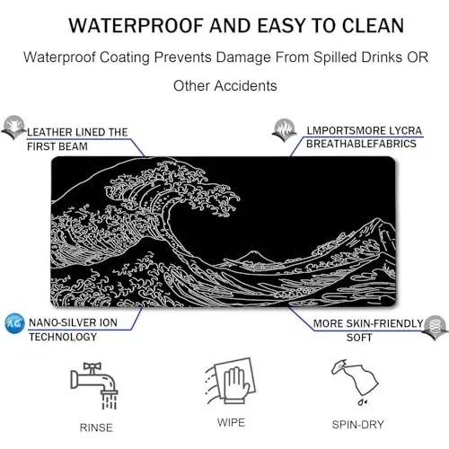 TEDNETGO Extra Large Mouse Pad, Gaming Mouse Pad, Waterproof Extra Large Mousepad with Stitched Edges, Non-Slip Base Keyboard Pad for Gamer, Office & Home, 31.5 x 15.8, Sea Wave - 4