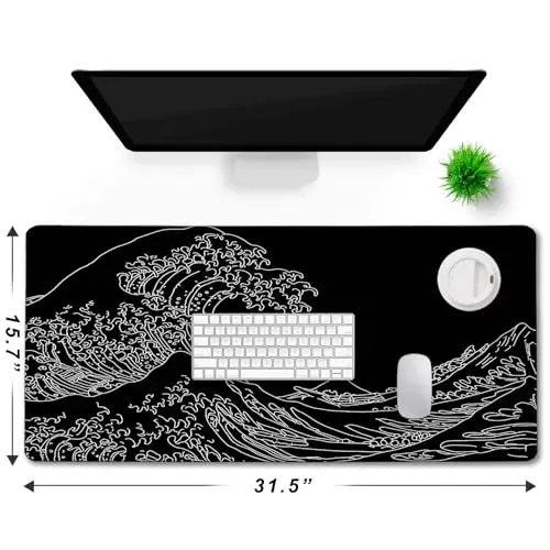 TEDNETGO Extra Large Mouse Pad, Gaming Mouse Pad, Waterproof Extra Large Mousepad with Stitched Edges, Non-Slip Base Keyboard Pad for Gamer, Office & Home, 31.5 x 15.8, Sea Wave - 6