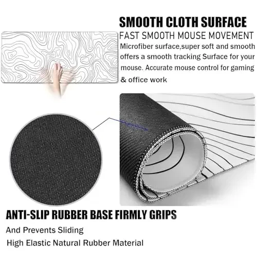 TEDNETGO Extra Large Mouse Pad, Gaming Mouse Pad, Waterproof Extra Large Mousepad with Stitched Edges, Non-Slip Base Keyboard Pad for Gamer, Office & Home, 31.5 x 15.8, Black Lines - 3