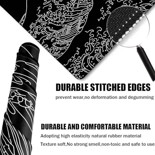 TEDNETGO Extra Large Mouse Pad, Gaming Mouse Pad, Waterproof Extra Large Mousepad with Stitched Edges, Non-Slip Base Keyboard Pad for Gamer, Office & Home, 31.5 x 15.8, Sea Wave - TEDNETGO (1)