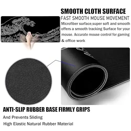 TEDNETGO Extra Large Mouse Pad, Gaming Mouse Pad, Waterproof Extra Large Mousepad with Stitched Edges, Non-Slip Base Keyboard Pad for Gamer, Office & Home, 31.5 x 15.8, Sea Wave - 3