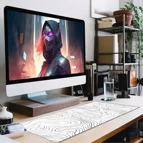 TEDNETGO Extra Large sichqoncha paneli, Oʻyin sichqonchasi paneli, Tikilgan qirralari boʻlgan suv oʻtkazmaydigan Extra Large sichqoncha paneli, Gamer, Ofis va Uy uchun sirpanmaydigan asosli klaviatura paneli, 31,5 x 15,8, Qora chiziqlar - 7