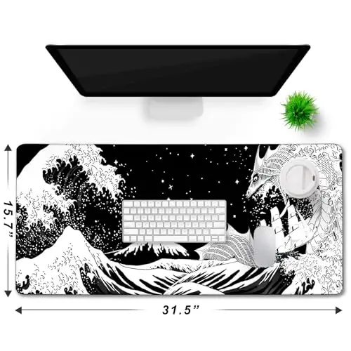 TEDNETGO Extra Large sichqoncha paneli, oʻyin sichqonchasi paneli, tiktirilgan qirralari boʻlgan suv oʻtkazmaydigan Extra Large sichqoncha paneli, Gamer, ofis va uy uchun sirpanmaydigan asosli klaviatura paneli, 31,5 x 15,8, Ajdarho - 6