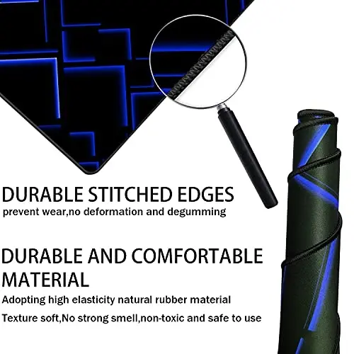 TEDNETGO Large Extended Gaming Mouse Pad, Long Mouse Pads, Extra Large Big Mouse Pad with Stitched Edge, XXL Non-Slip Computer Computer Keyboard Mat for Gamer/Desktop/Office/Home,Blue - TEDNETGO (1)