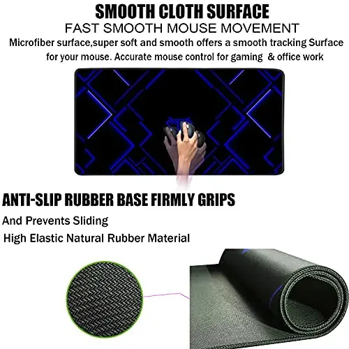 TEDNETGO Large Extended Gaming Mouse Pad, Long Mouse Pads, Extra Large Big Mouse Pad with Stitched Edge, XXL Non-Slip Computer Computer Keyboard Mat for Gamer/Desktop/Office/Home,Blue - 3