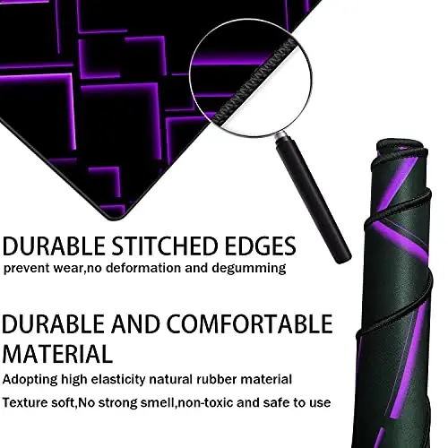TEDNETGO Large Extended Gaming Mouse Pad, Long Mouse Pads, Extra Large Big Mouse Pad with Stitched Edge, XXL Non-Slip Computer Computer Keyboard Mat for Gamer/Desktop/Office/Home, Purple - TEDNETGO (1)